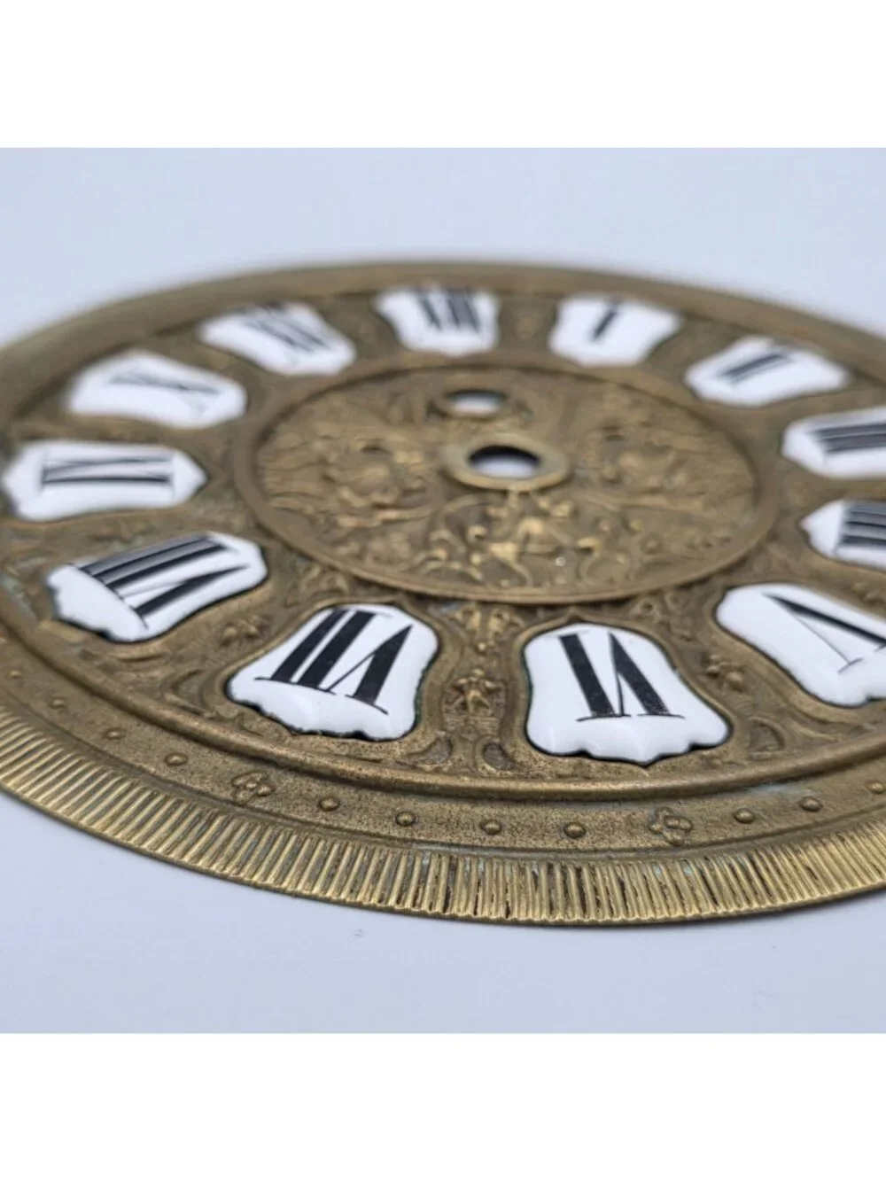 Brass Dial Face Plate Porcelain Numerals Antique Hanging Clock Detailed 6-5/8